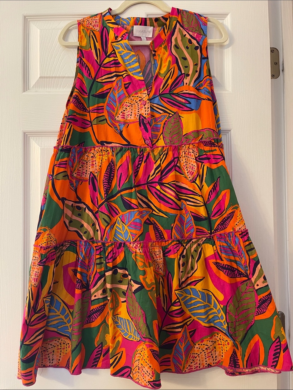 Sugarlips Bright Tropical Leaf Print Mini Dress - Orange, Pink, Green, Blue